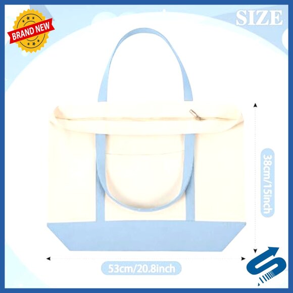 Large Canvas Tote Bags with Zipper Closure Reusable Grocery Shopping Bags Bulk - Picture 2 of 6